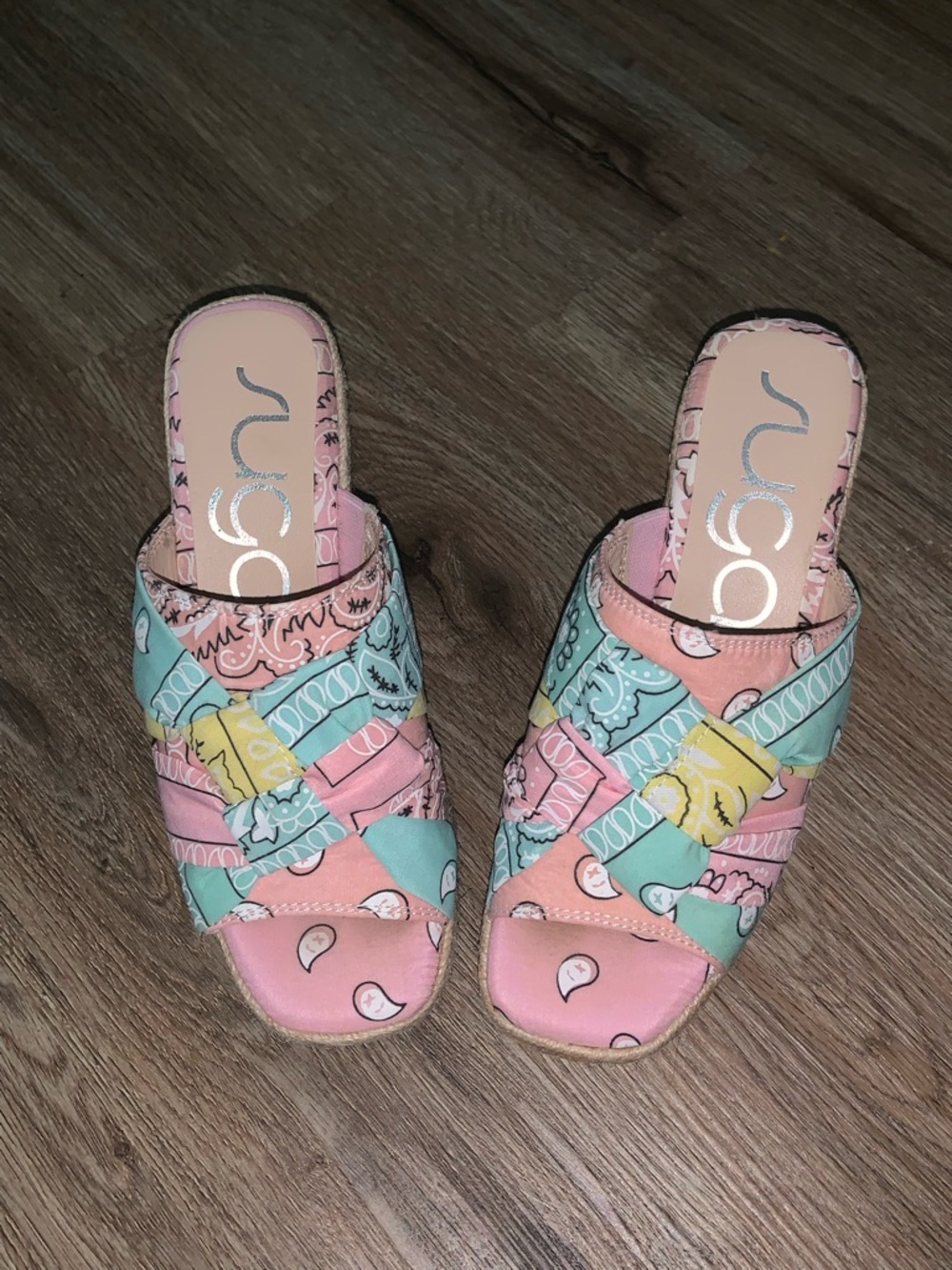 SUGAR Pastel Bandana Print Espadrille Platform Slides - Size 6 - Picture 5 of 9
